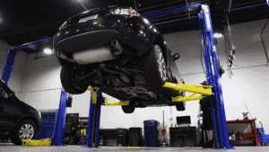 Japanese Auto Repair Lifted Vehicle