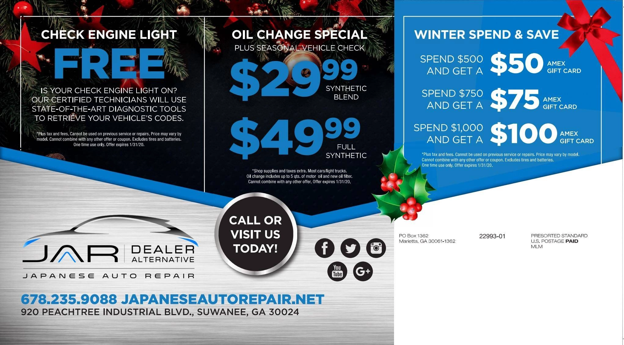 Japanese Auto Repair flyer spend and save with deals listed